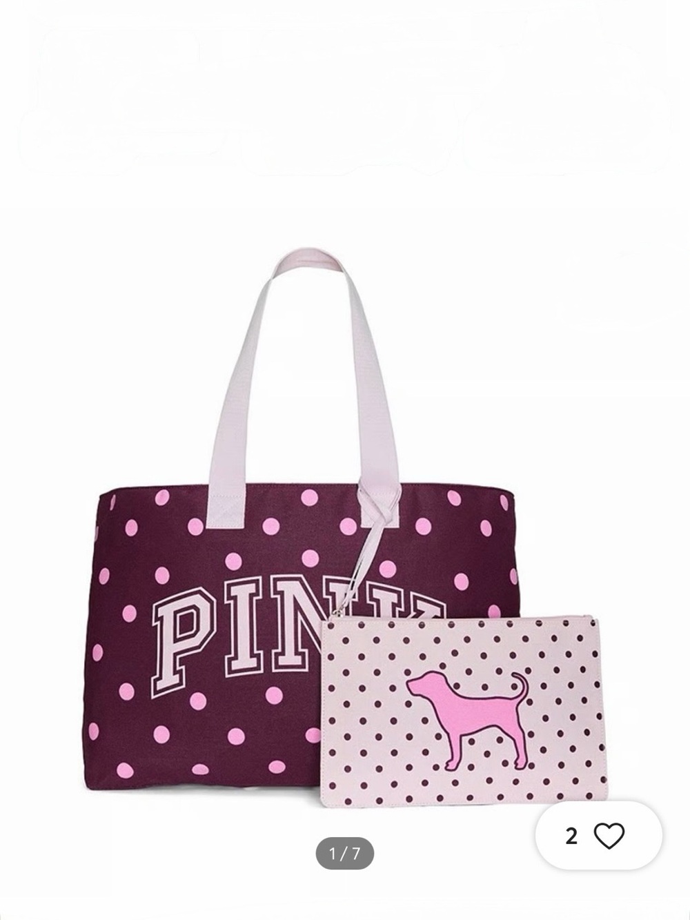 PINK Victoria's Secret Berry Polka Dot Tote with Pink Trim